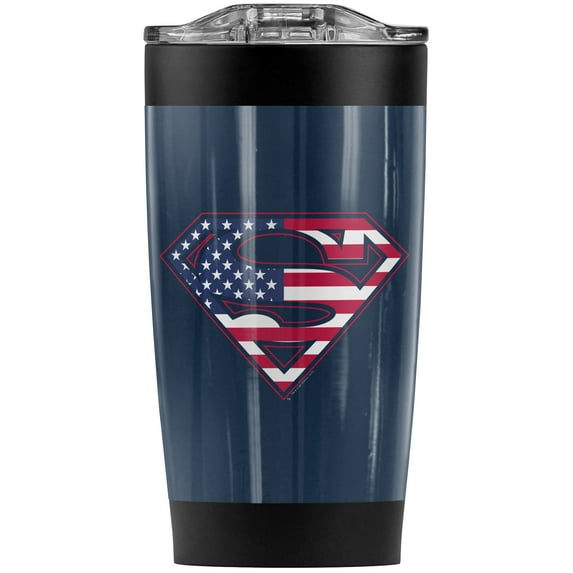 Superman U.S. Shield Stainless Steel Tumbler 20 oz Coffee Travel Mug/Cup, Vacuum Insulated & Double Wall with Leakproof Sliding Lid | Great for Hot Drinks and Cold Beverages
