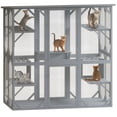 thumbnail image 5 of HighSound Catio Outdoor Cat Enclosure, Large Cat House for Mulitiple Cats Walk in Cat Cage with Weather Protection Asphalt Roof, Feral Cat Shelter with 6 Platforms & 2 Resting Box, 70"H, Grey, 5 of 8