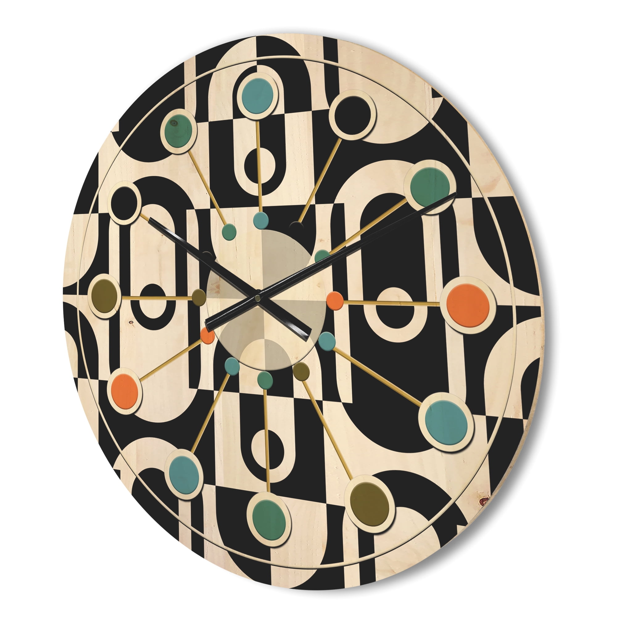 Designart 'Black and White Geometric Pattern VIII' Mid-Century Modern Wood Wall Clock