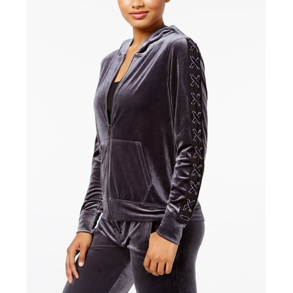 Material Girl Active Juniors Hooded Velour Jacket Heather Charcoal M