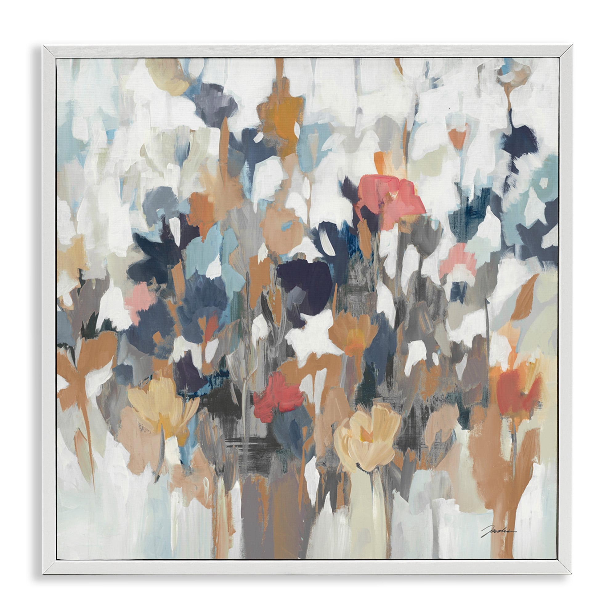 Stupell Industries Modern Painterly Floral Arrangement Abstract Petals Framed Wall Art, 17 x 17, Design by Liz Jardine