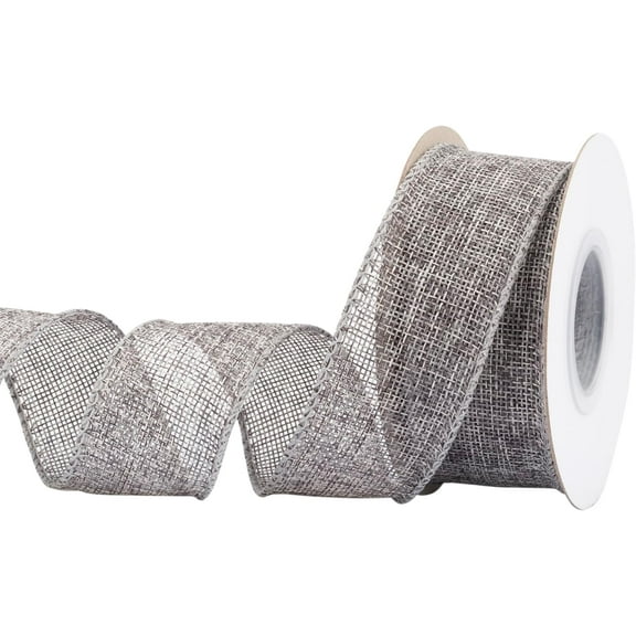 Joycrosso Burlap Wired Edge Ribbon 1.5 inch x 10 Yards, Metal Grey, Ideal for Crafting, Gift Wrapping, Wreath, Christmas Tree, and Rustic Wedding Decorations
