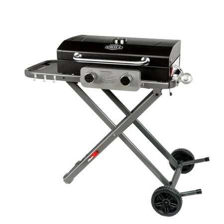 expert grill 2-burner black propane gas grill with folding legs, new