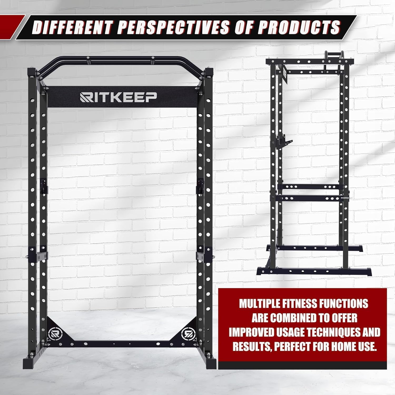 RitKeep Fitness Multi-Function Power Cage with Adjustable Bench for Strength Training