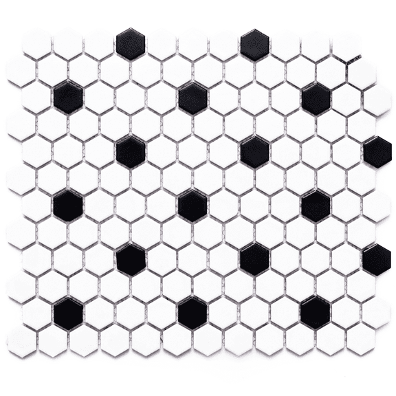 The Tile Life Honeycomb Remi 1" x 1" Black and White Porcelain Mosaic Tile - 1 Sheet