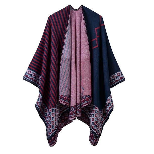 Poncho de la bufanda de las mujeres Cardigan a rayas Vintage Warm Cape Shawl bufandas largas Pa Abanopi Poncho