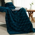 thumbnail image 2 of Home Soft Things Leaf Pattern Faux Fur Throw Blanket with Micromink Back, Solid Color Fuzzy Super Soft Cozy Plush Throw, 60x70 inches, Teal, 2 of 10