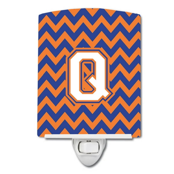 Caroline's Treasures CJ1060-QCNL Letter Q Chevron Blue and Orange #3 Ceramic Night Light, 6x4x3", multicolor