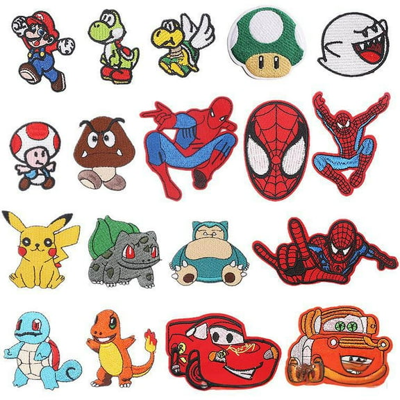 Pikachu Iron On Patches, Lightning McQueen Embroidery Applique Patch, DIY Decorative Heat Press Patches for Jeans Jackets Clothing Backpacks Hats (18 Pcs)