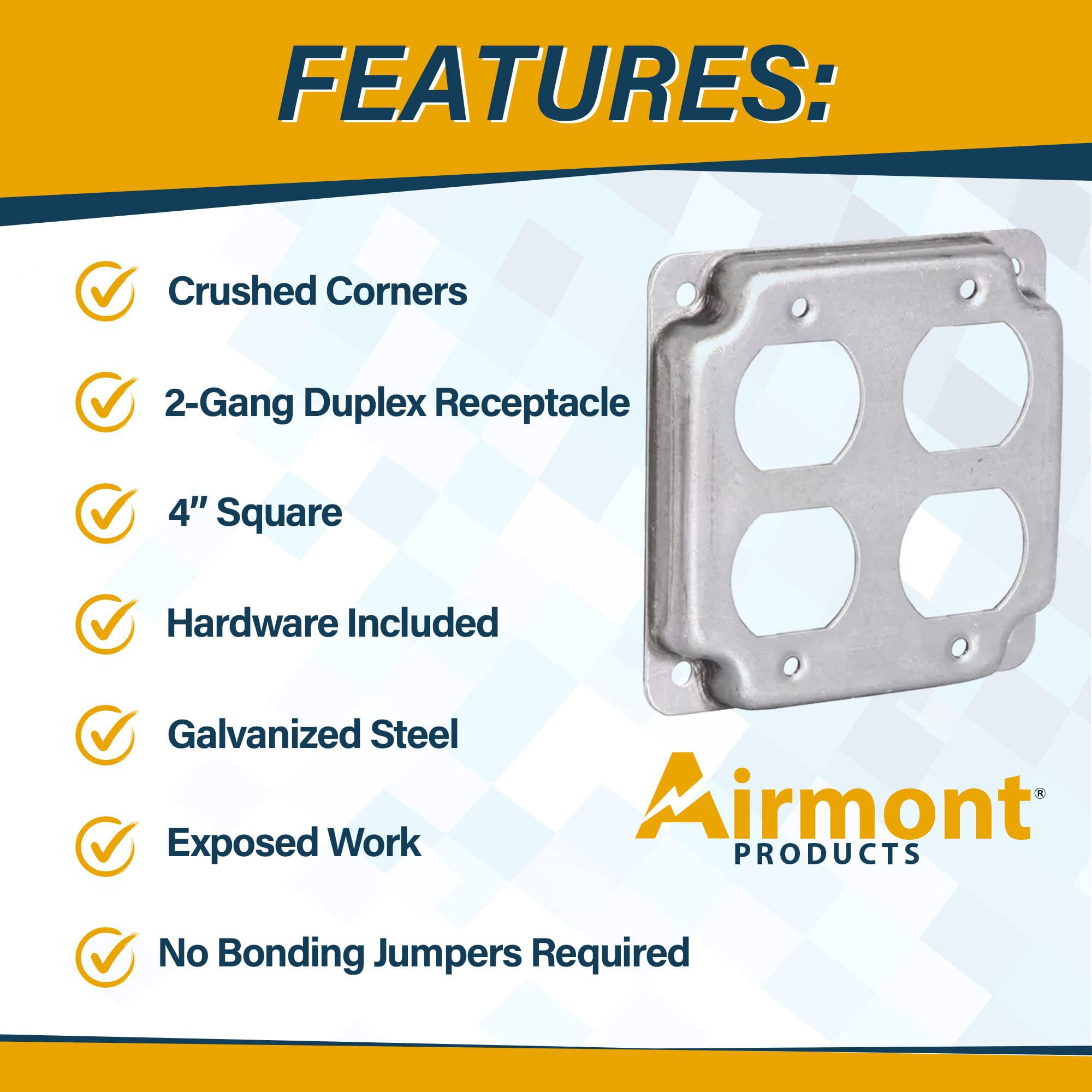 4 Pack Electrical Box Cover  4" Square  Galvanized Steel, 1/2" Raised, Exposed Work  for Double Duplex Receptacle and Outlet Applications  Fits 4-Inch Junction Boxes