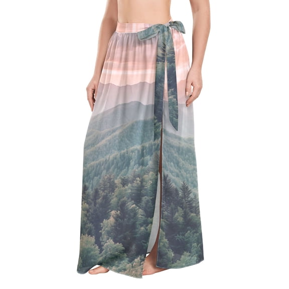 FORMRS Womens Long Sarong Beach Wrap Semi-Sheer Bikini Skirt Bathing Swimsuit Cover Up, Mountains at Dawn