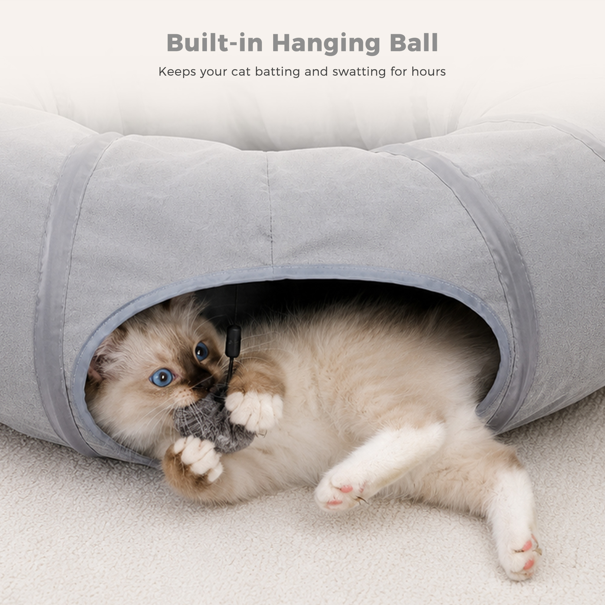 Pawz Road Cat Tunnel with Cushion, Gray Collapsible photo 3