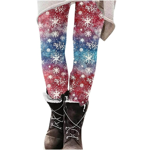 Mingw Ladies' Christmas Printed Leggings High waist Tight Athletic Yoga Pants Y2K Snowflake Printed Trousers,Blue,L