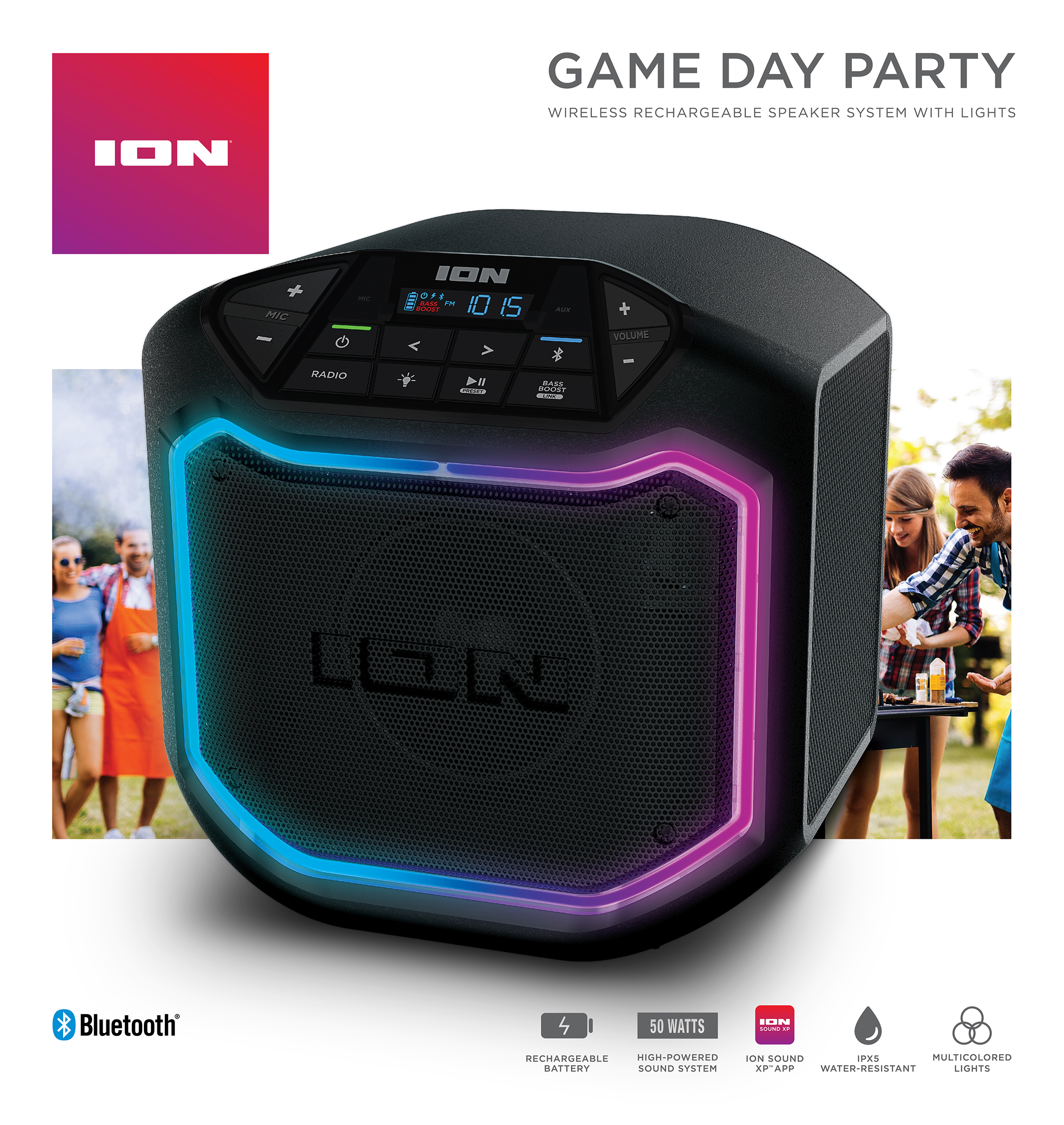 ION Audio Game Day Party Portable Bluetooth Speaker with LED Lighting, Black, iPA127 - image 3 of 6