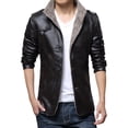 thumbnail image 2 of DeHolifer Men's Outwear Jacket Stand Collar Long Sleeve Solid Color PU Button Jacket Winter Coat for Men Black M, 2 of 4