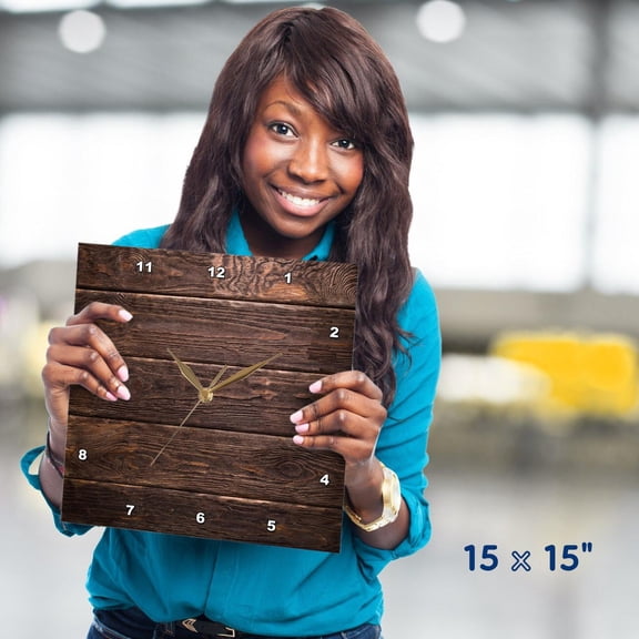 3dRose, Image of Dark Walnut Horizontal Wood, 15x15 Wall Clock