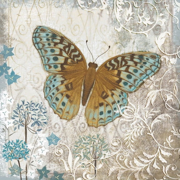 Marmont Hill "Blue Linen Butterfly" Painting Print on Canvas