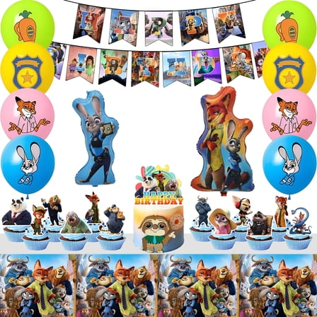 Zootopia Birthday Party Supplies,29Pcs Zootopia Party Decorations Set- Zootopia Birthday Decorations Banners Tablecloth & Zootopia Balloons Cake Toppers etc Zootopia Party Supplies for Kids