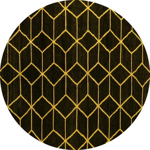 Ahgly Company Indoor Round Abstract Yellow Modern Area Rugs, 8' Round