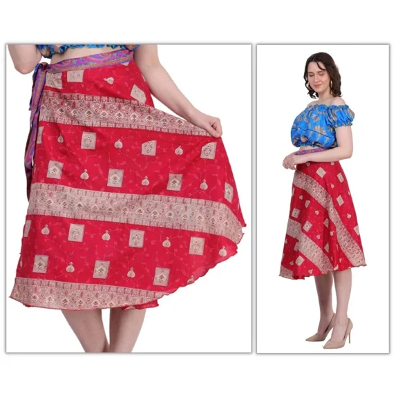 Women Two Layer Vintage Sari Fabric Magic Skirts 30"long 05Pc Mix Wholesale Lot