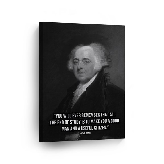 Smile Art Design 2nd President of The United States of America John Adams Portrait Motivational Quote Inspirational Canvas Wall Art Print American History Office Library Living Room Home Decor 36x24