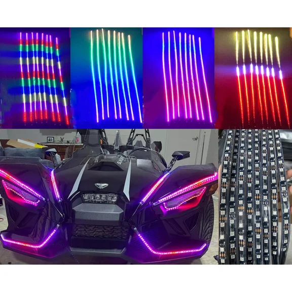 8PCS 4FT Single Row Dream Color CHASING IP68 Rated Bluetooth  Remote Fit For Polaris Slingshot Underebody Lights