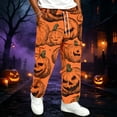 thumbnail image 2 of GrmtClth Mens Halloween Printed Joggers Spooky Pumpkin Bat Graphic Sweatpants Elastic Drawstring Waist Side Pockets Plus Size Holiday Sleep Bottoms Orange 2XL, 2 of 5