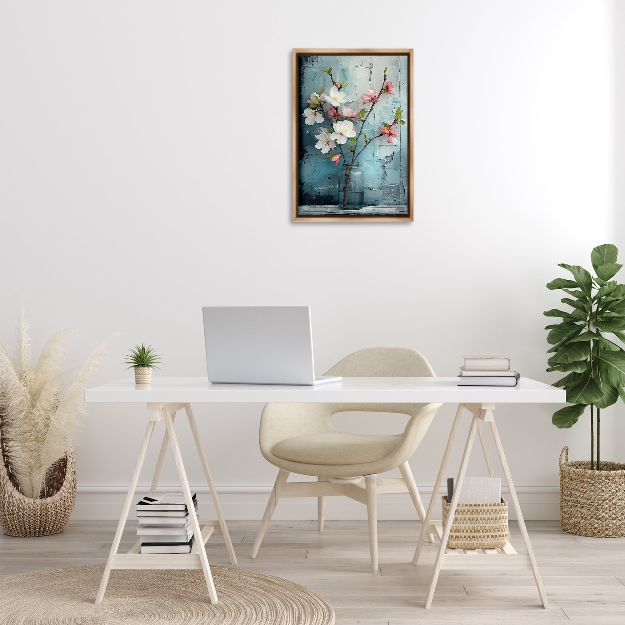 Stupell Industries Distressed Magnolia Vase Botanical & Floral Painting Brown Floater Framed Art Print Wall Art, 17 x 25