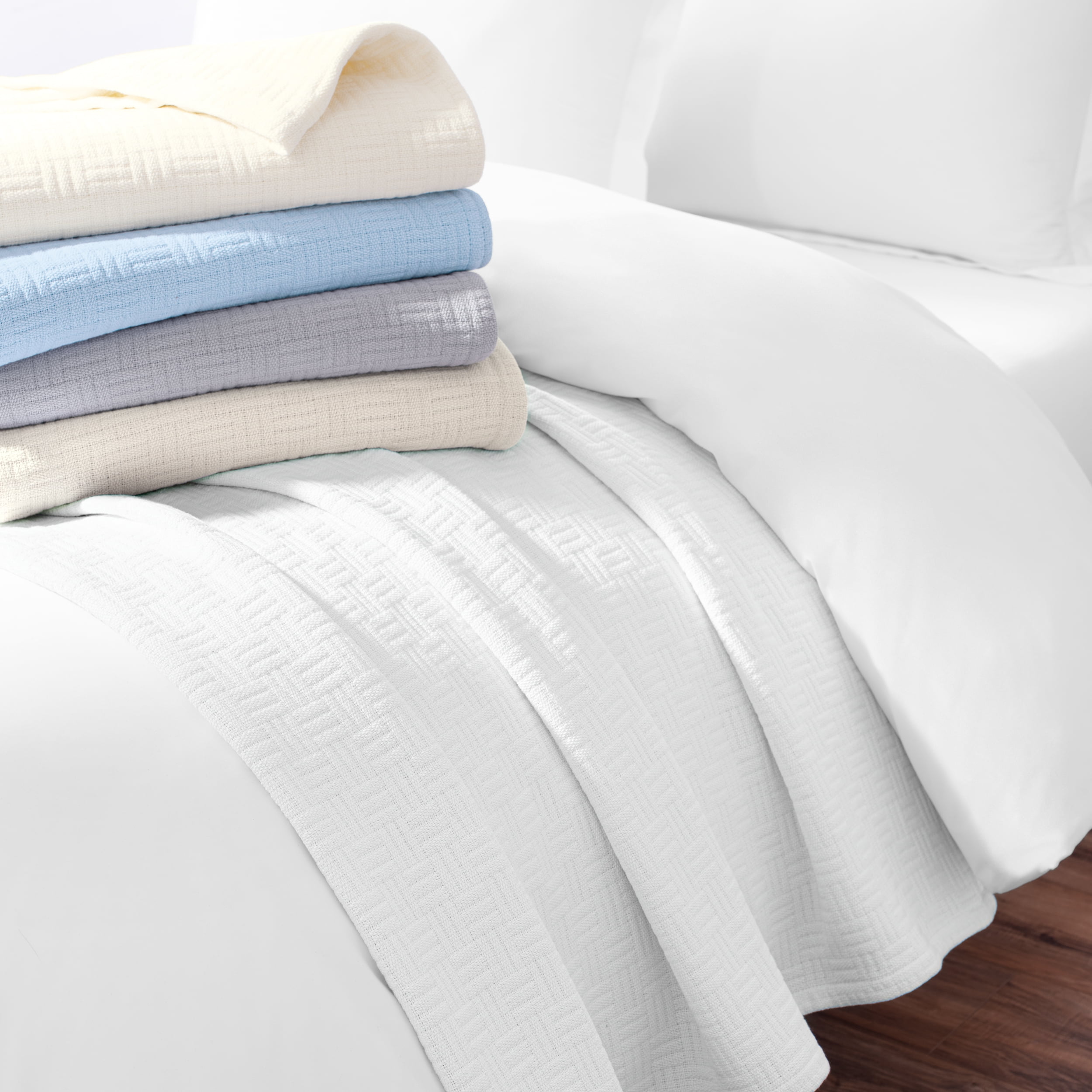 Host & Home 100% Cotton Basketweave Throw, Lightweight Blanket, 300GSM, 50x70, White