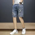 thumbnail image 3 of Pantalones cortos de mezclilla para hombre, bermudas rotas, parches largos, pantalones vaqueros cortos para hombre, tendencia popular 2024, pantalones cortos elásticos con cremallera, finos, 3 of 4