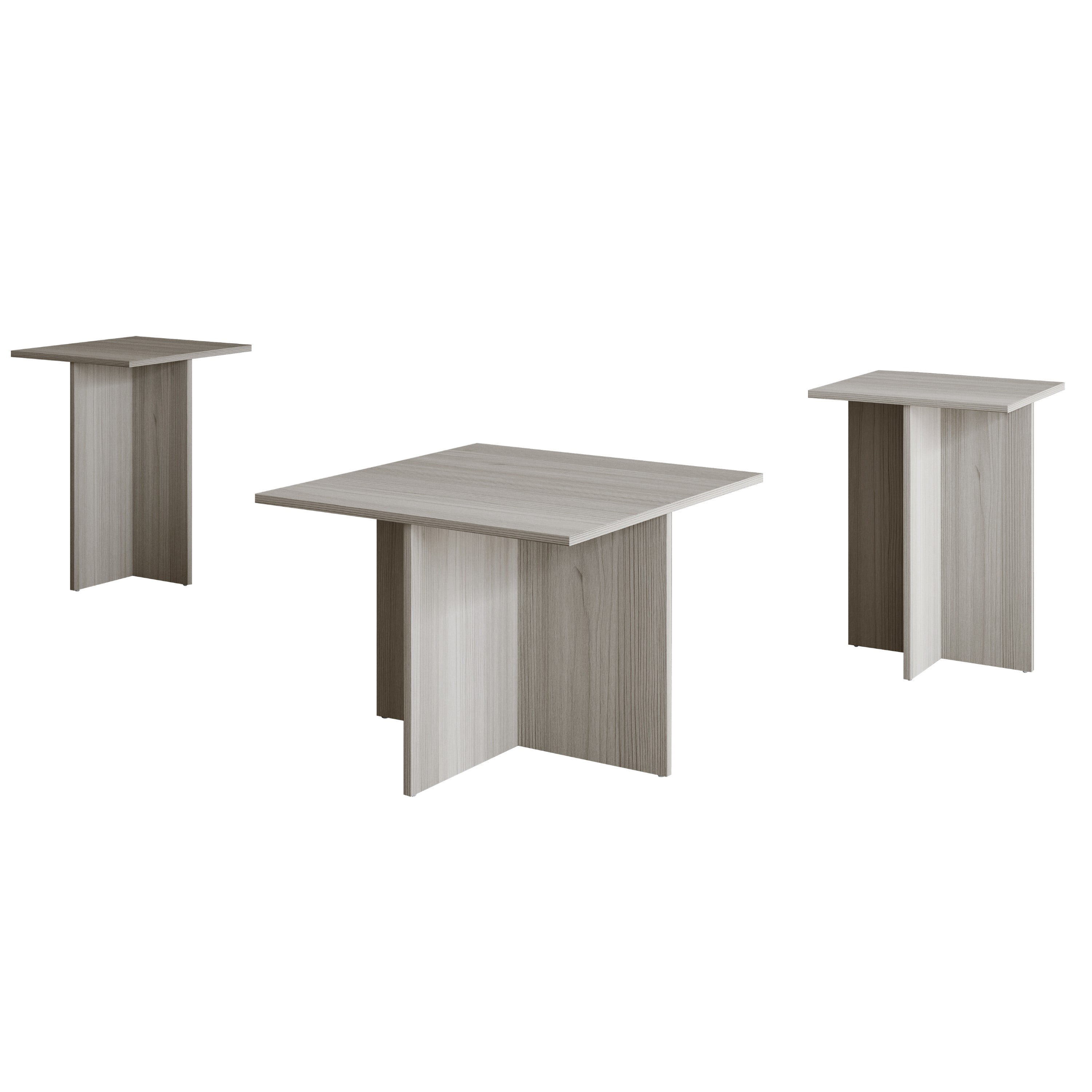 Home Design Joliet 3-Piece Coffee Set with Rectangular Tables, Natural Wood Finish and Modern Open Shelf, Light Gray