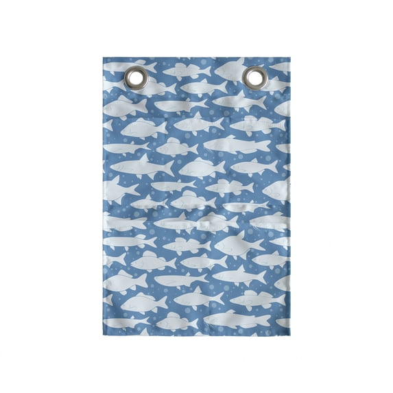 Nautical Hanging Pocket Organizer, Monochrome Silhouettes of Fish and Bubbles Seascape Underwater Items Fishing Theme, Printed Polyester Storage Bag with Pockets, 14" x 20", Blue