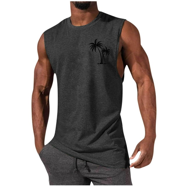 TIMIFIS Palm Tree Tanks Tops for Mens Tropical Printed Graphic Sleeveless Tank Top Muscle Shirt for Workout Gym Jogging pring/Summer