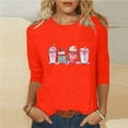 thumbnail image 2 of Penkiiy T-shirt de Mode pour Femmes de la Saint-Valentin Imprimé Manches 3/4 Blouse Col Rond Hauts Décontractés S Orange, 2 of 5