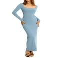 thumbnail image 1 of PENGXIANG Robe à Manches Longues pour Femmes Col Carré Robe Moulante Tricotée Unie Robe Crayon Extensible Tenue de Club, 1 of 6