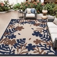 thumbnail image 1 of Outdoor Rug 8x10 ft Outdoor Carpet Camping Mat-Modern Floral & Leaf Rugs Reversible Mat Plastic Straw Rugs for Patio Camping RV Porch Balcony Backyard Picnic Deck Beach Beige&Dark Blue, 1 of 7