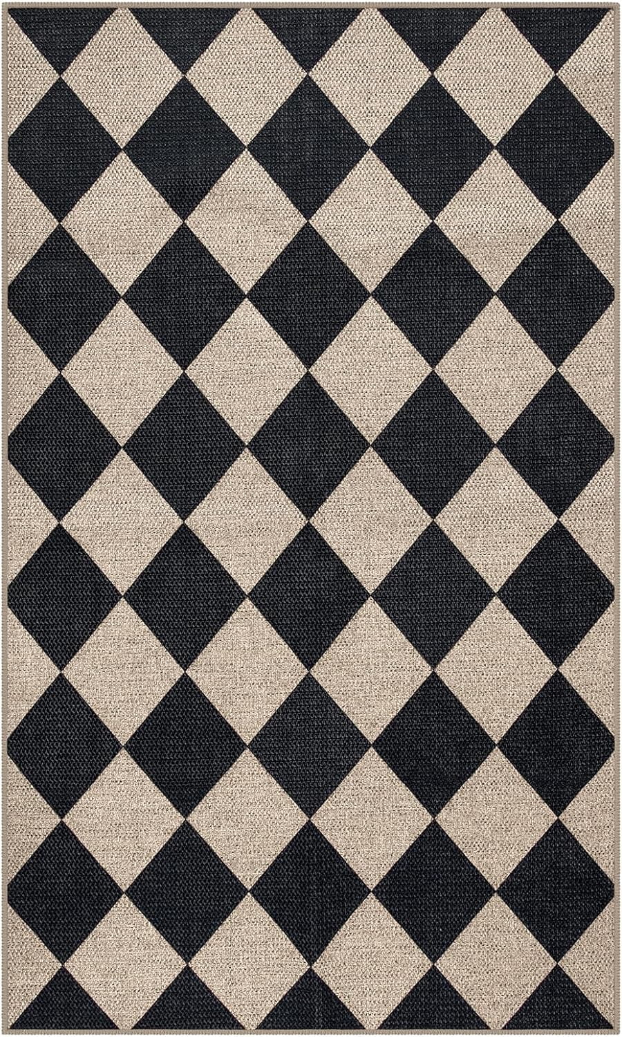 Lahome 3'x5' Checkered Easy Jute Area Rug,Outdoor Patio Rug Washable Rugs for Entryway Checkerboard Indoor Outdoor Living Room Classroom Rugs,Farmhouse Neutral Non Slip Black Carpet for Bedroom