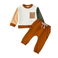 thumbnail image 1 of Hiiyo Boys Color Block Long Sleeve Crewneck Sweatshirt Pants Outfits, 1 of 6