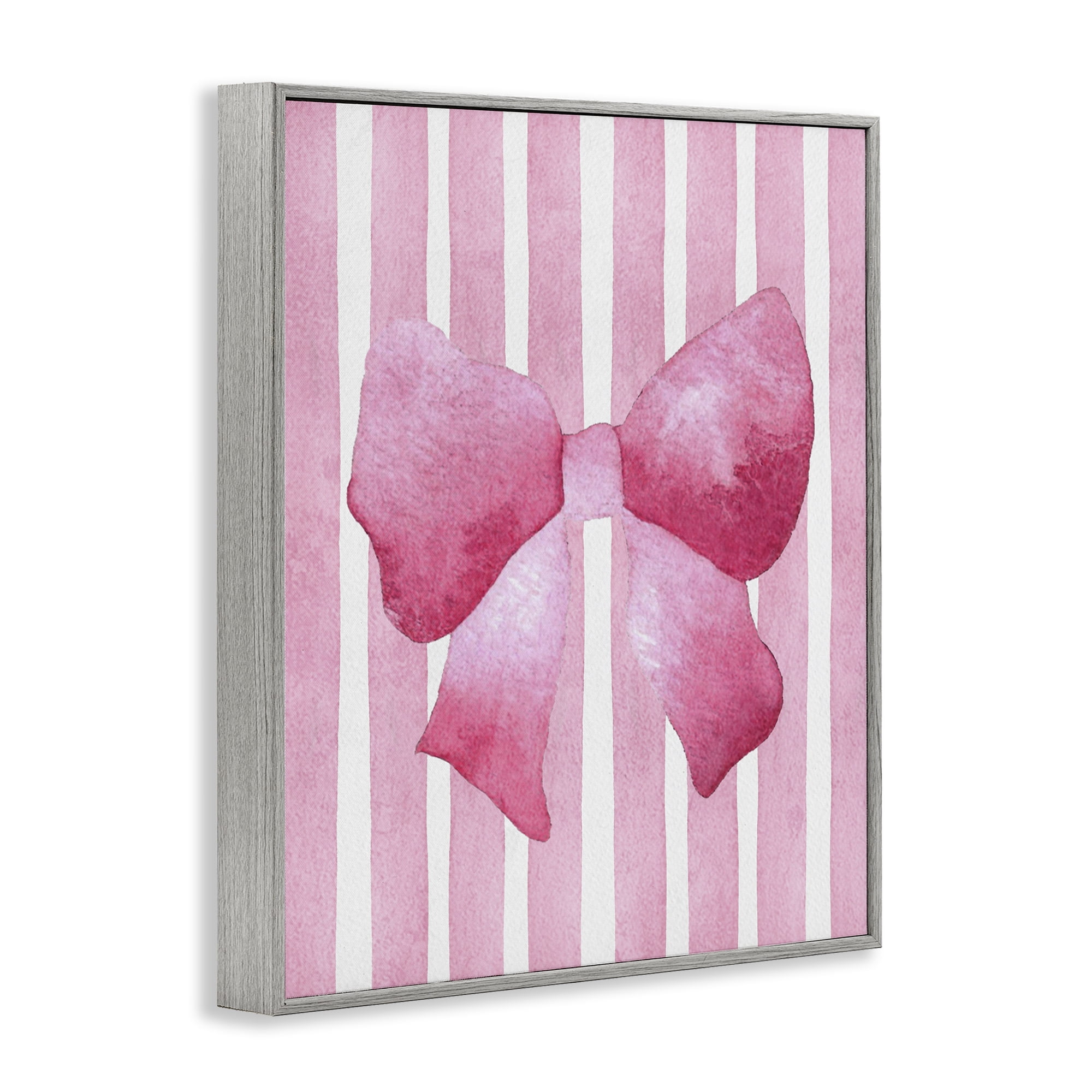 Stupell Industries Chic Bow on Pink Stripes Gray Framed Giclee Art, design by Camila Juncos
