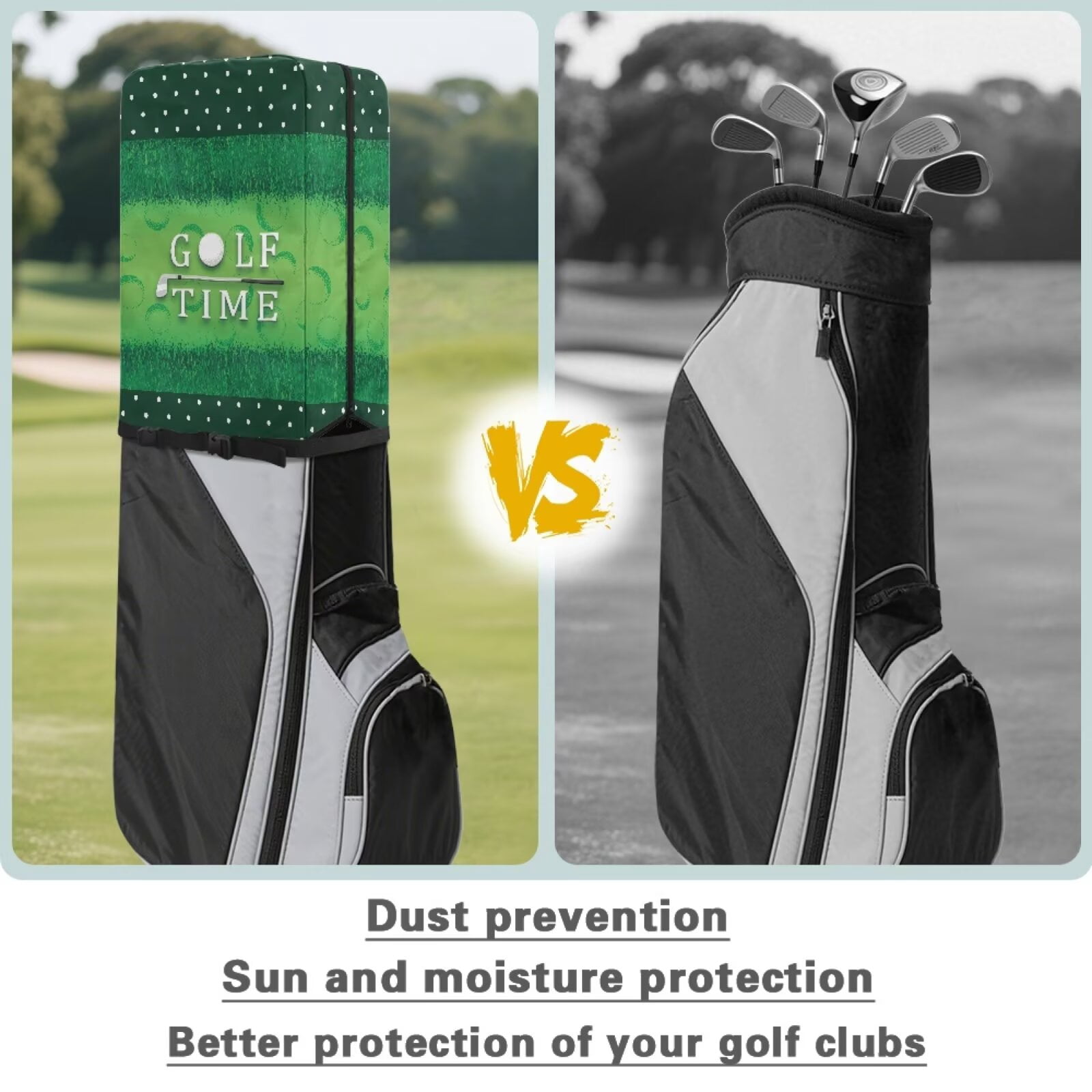 Chririnla Golf Time Golf Bag Travel Cover Lightweight Dust Hood with Zipper Universal Fit for Most Golf Bags Golf Club Accessories