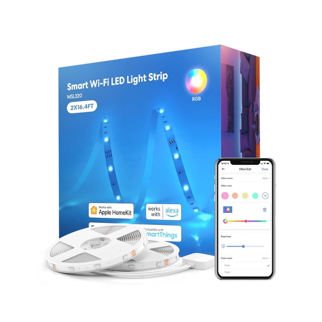 Tira de luces LED inteligentes Meross, 10 m, WiFi RGB, control de voz