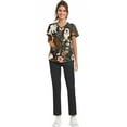 thumbnail image 5 of WTOBBY Plus Size Women's Short Sleeve Printed Scrubs Set, V-Neck with Pockets, Animal Floral Design, 2-Piece Nursing Uniform, Medical Workwear for Healthcare Workers,Brown XL, 5 of 6
