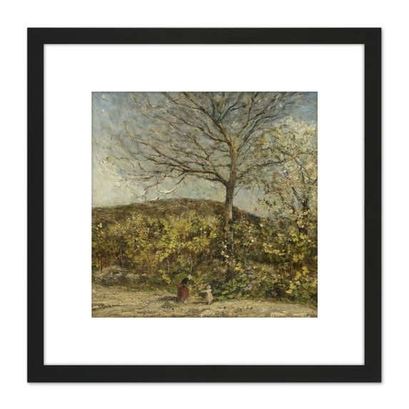 Monticelli Landscape Flowering Orchard Painting 8X8 Inch Square Wooden Framed Wall Art Print Picture with Mount