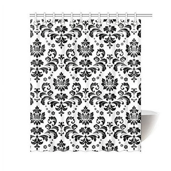 MKHERT Elegant Damask Black and White Floral Decor Waterproof Polyester Fabric Shower Curtain Bathroom Sets 60x72 inch