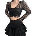 thumbnail image 3 of Cenuakty Sweet Sexy Girl Floral Lace See Through Cardigan Shirt Women Long Sleeve V Neck Slim Crop Top Beach Club Single Breasted Blouse, 3 of 9
