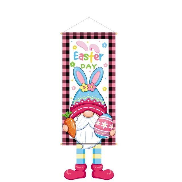 zhangmingg Easter Holiday Decorative Banner Featuring Festive Bunny Egg Cartoon Print for Spring Party Celebration