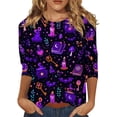 thumbnail image 2 of Halloween Shirts for Women Spider Pumpkin Graphic 3/4 Sleeve Casual Blouse Witch Hat Loose Fit Crew Neck Fall Cute Tees S, 2 of 6