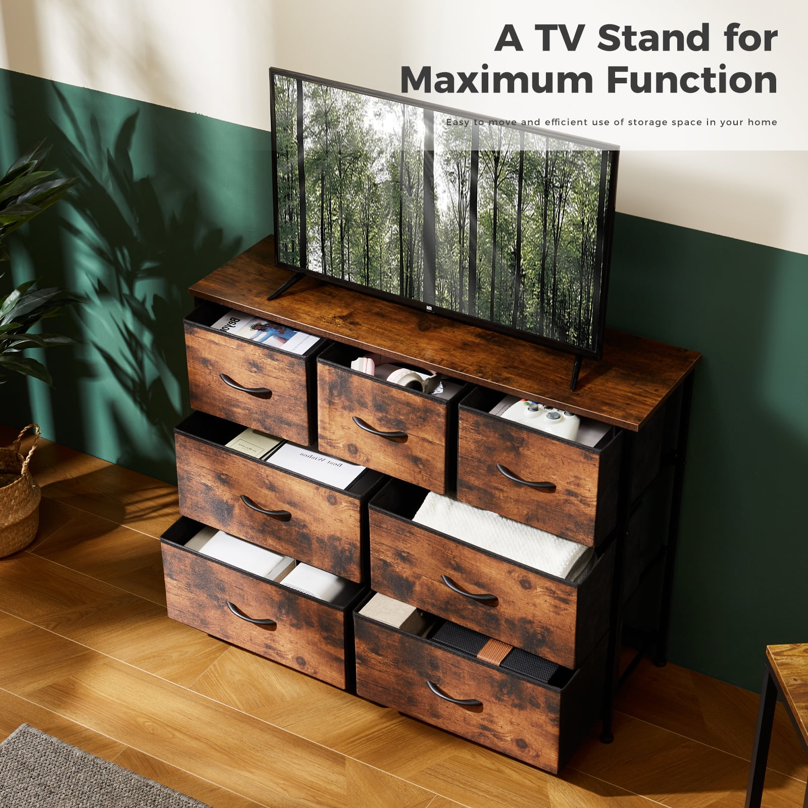Aukfa 9 Drawer Dresser,Tall Fabric Dresser & Chest of Drawers for Bedroom,Metal Frame,Brown