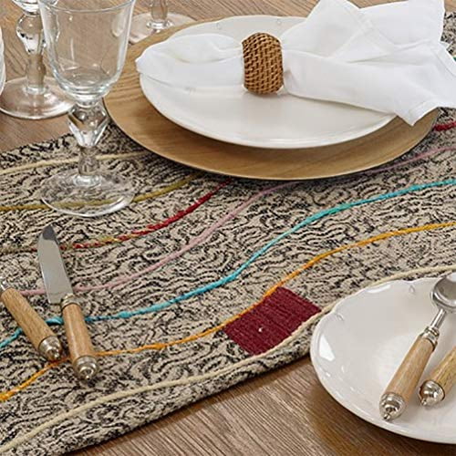 Details about   Fennco Styles Abstract Block Print Embroidered Cotton Table Runner 16" W x 72" L 