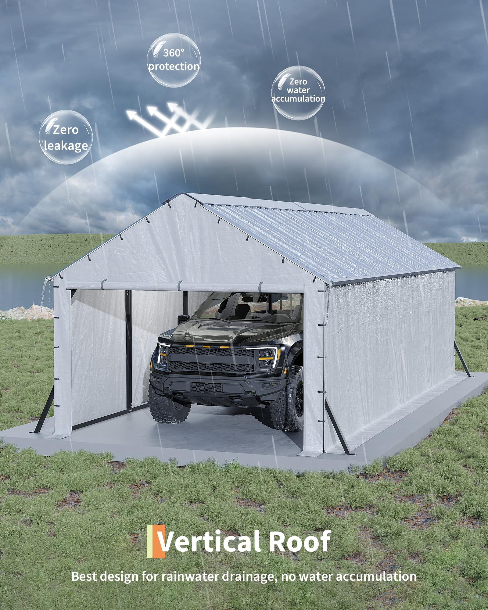 11'x20'x9' Vertical Roof Metal Carport, Enclosed Car Ports with Heavy Duty Steel Frame, for All-Weather, for Full-Size Pickup Trucks, Boats, and Tractors